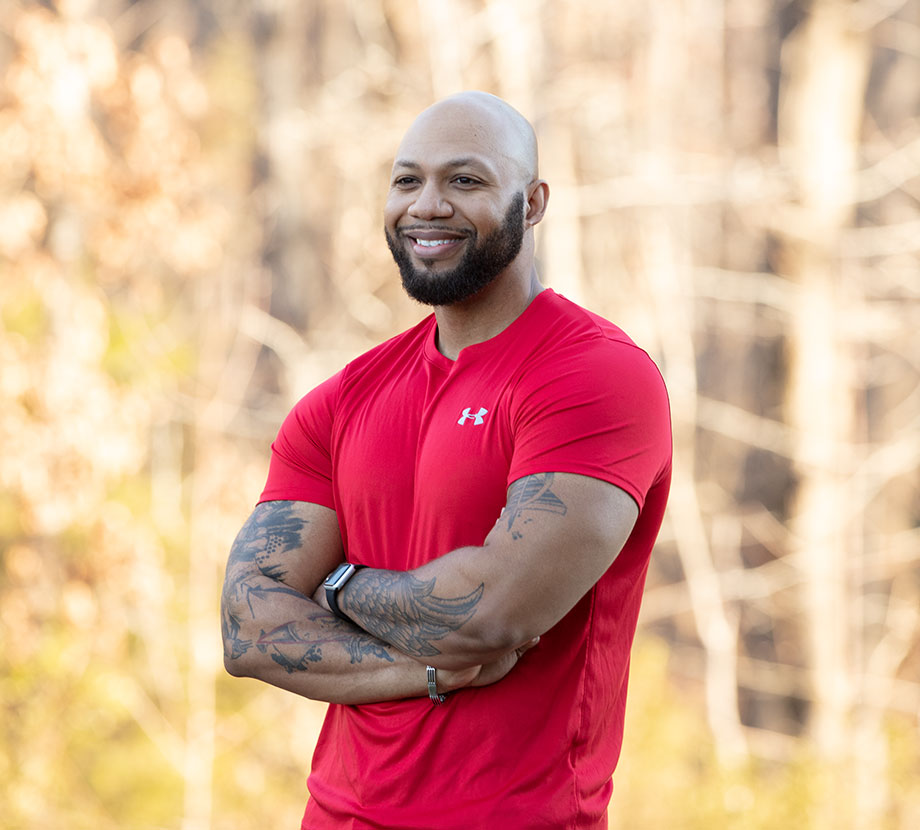 man in a red shirt